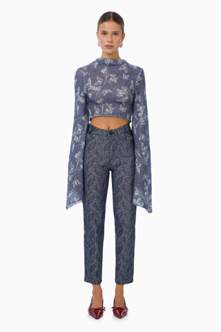 Cecillia Knit Top / Blue Butterfly Patterned