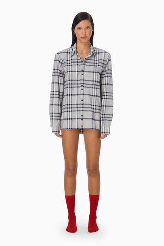 Ease Boyfriend Shirt / Beige Navy Checked