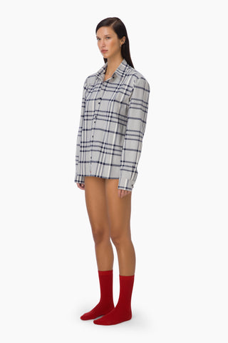 Ease Boyfriend Shirt / Beige Navy Checked