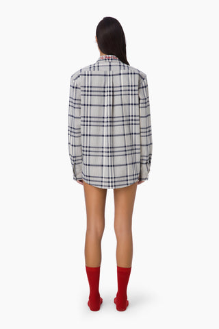 Ease Boyfriend Shirt / Beige Navy Checked