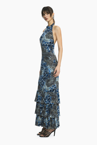 Liora Blue Leopard Maxi Dress