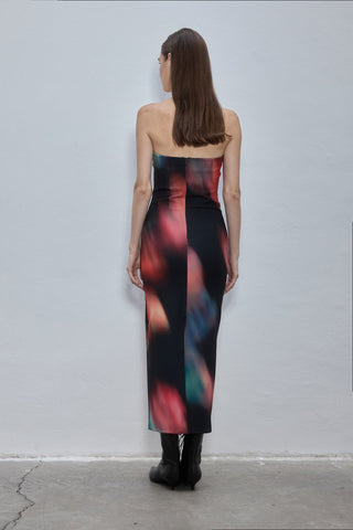 Lela Black Patterned Strapless Maxi Dress