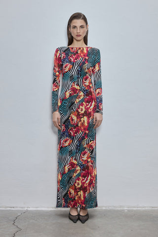 Liz Red Patterned Maxi Dress