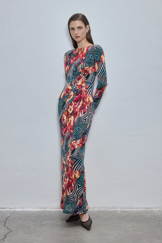 Liz Red Patterned Maxi Dress