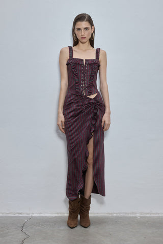 Marea Burgundy Plaid Asymmetric Skirt