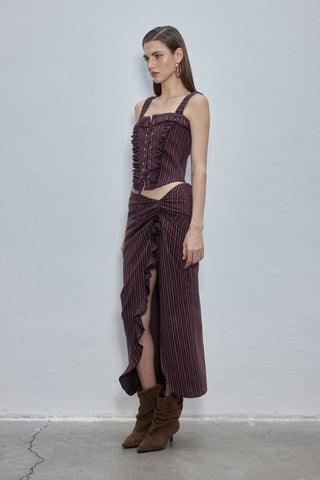 Marea Burgundy Plaid Asymmetric Skirt
