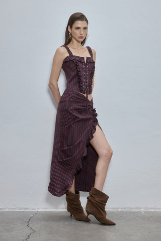 Marea Burgundy Plaid Asymmetric Skirt