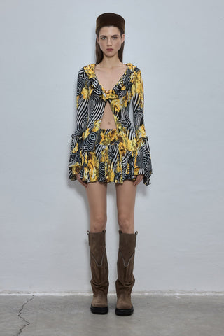 Lenny Yellow Patterned Mini Skirt