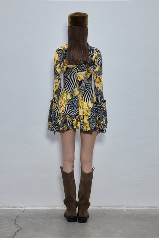 Lenny Yellow Patterned Mini Skirt