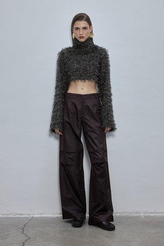Marn Gray Crop Knit Top