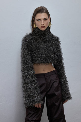 Marn Gray Crop Knit Top