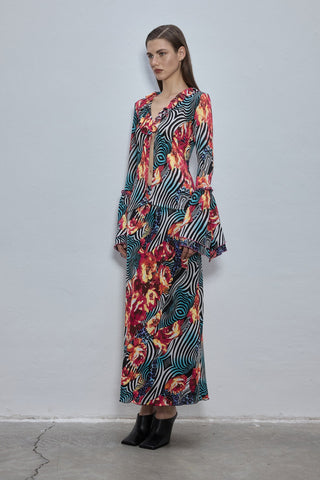 Jen Red Patterned Maxi Skirt