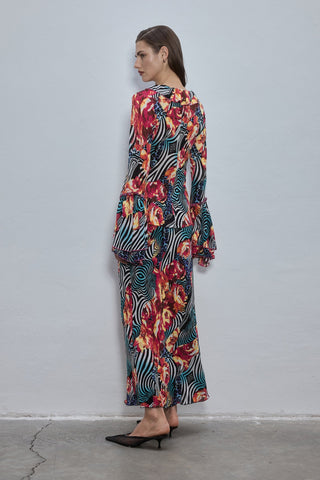 Jen Red Patterned Maxi Skirt