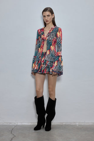 Lenny Red Patterned Mini Skirt