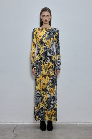 Liz Yellow Patterned Maxi Dress