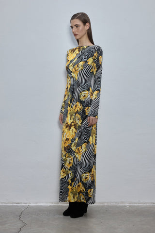 Liz Yellow Patterned Maxi Dress