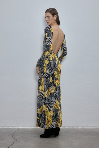 Liz Yellow Patterned Maxi Dress
