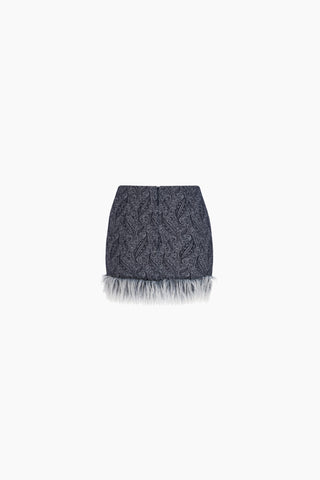 Milena Furry Mini Denim Skirt / Dark Blue Patterned