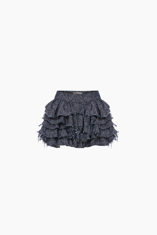 Mills Ruffled Mini Denim Skirt / Dark Blue Patterned