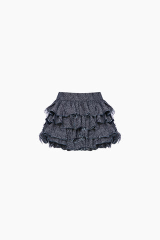 Mills Ruffled Mini Denim Skirt / Dark Blue Patterned