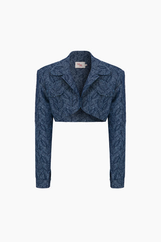 Wander Dark Blue Patterned Denim Jacket