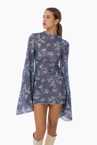 Yume Knit Dress / Blue Butterfly Patterned