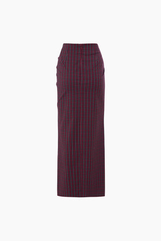Marea Burgundy Plaid Asymmetric Skirt