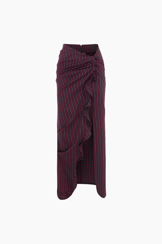 Marea Burgundy Plaid Asymmetric Skirt