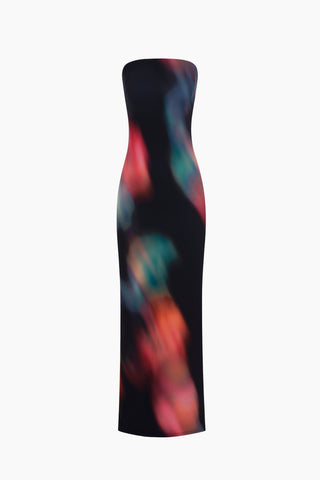 Lela Black Patterned Strapless Maxi Dress