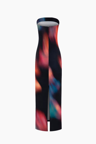 Lela Black Patterned Strapless Maxi Dress