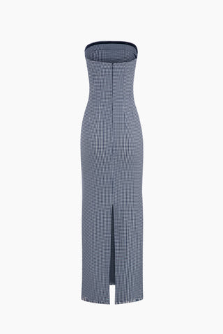 Lela Black Gingham Strapless Maxi Dress