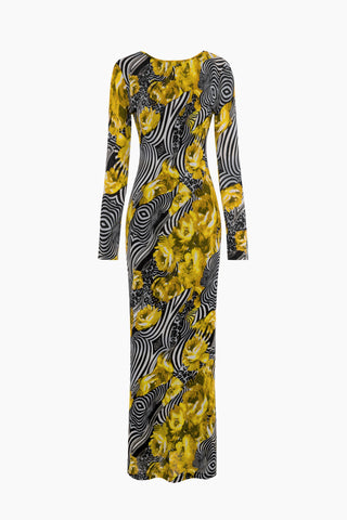 Liz Yellow Patterned Maxi Dress