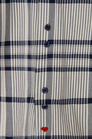 Ease Boyfriend Shirt / Beige Navy Checked