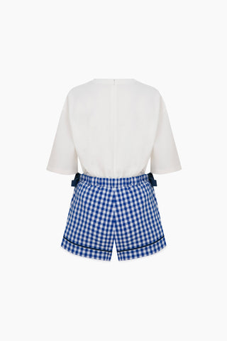 Sue Playsuit / White Blue Gingham